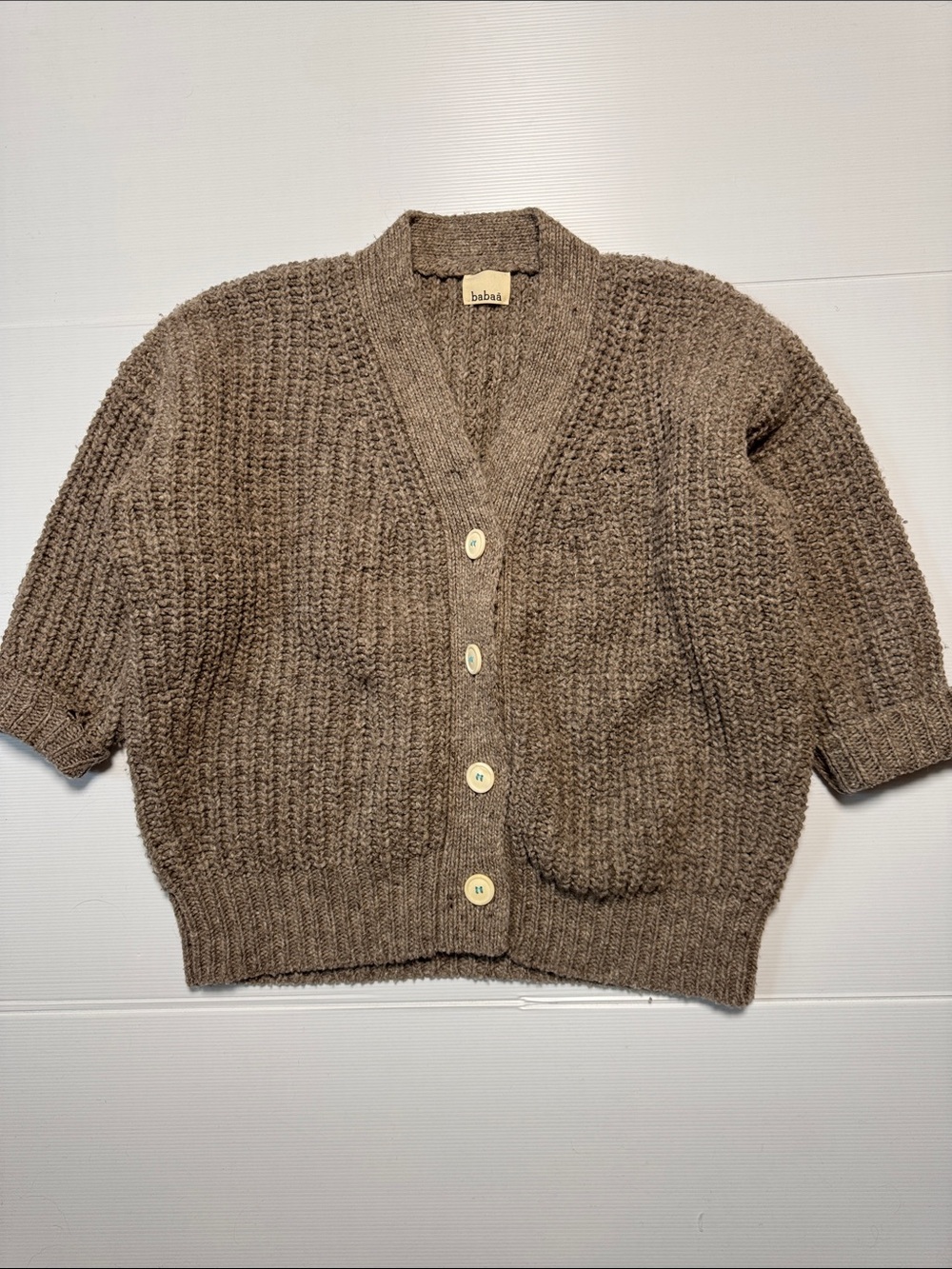 BABAÀ Neutral Brown Chunky Knit Button-Front Cardigan Oversized Small Flaws O/S